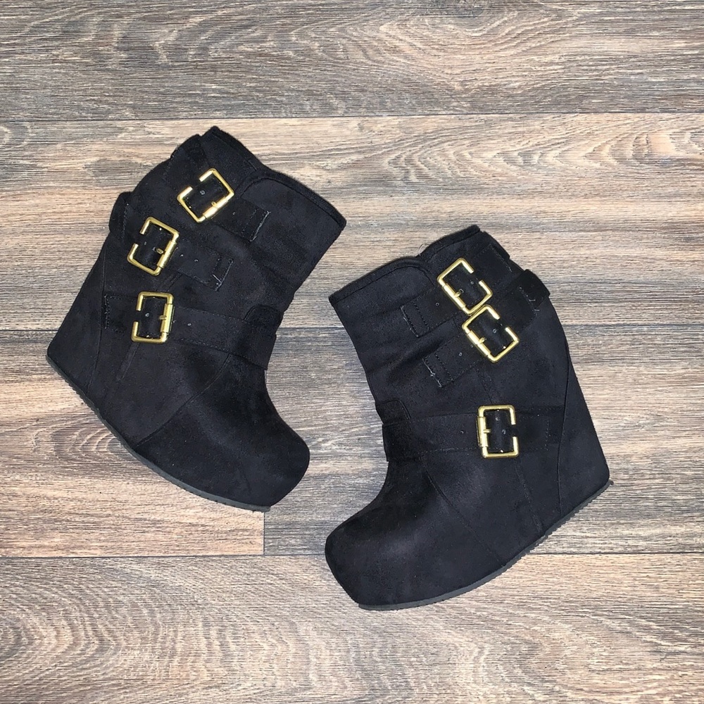 Belted Platform Wedge Booties